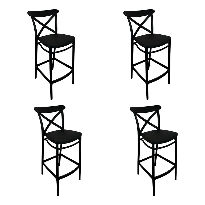 EL BARCO - Pack 4 Taburete Bar Crossback Negro El Barco