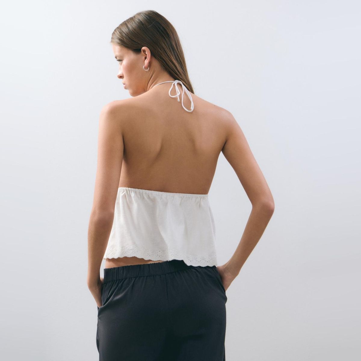 BROWNIE - Top Halter Lino Tricot Bordado Mujer Brownie