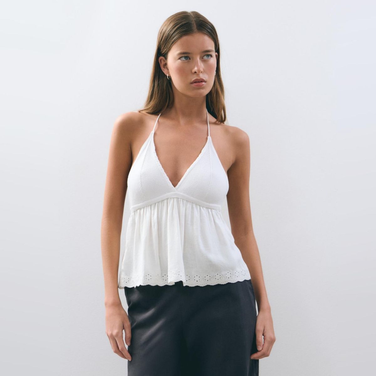 BROWNIE - Top Halter Lino Tricot Bordado Mujer Brownie