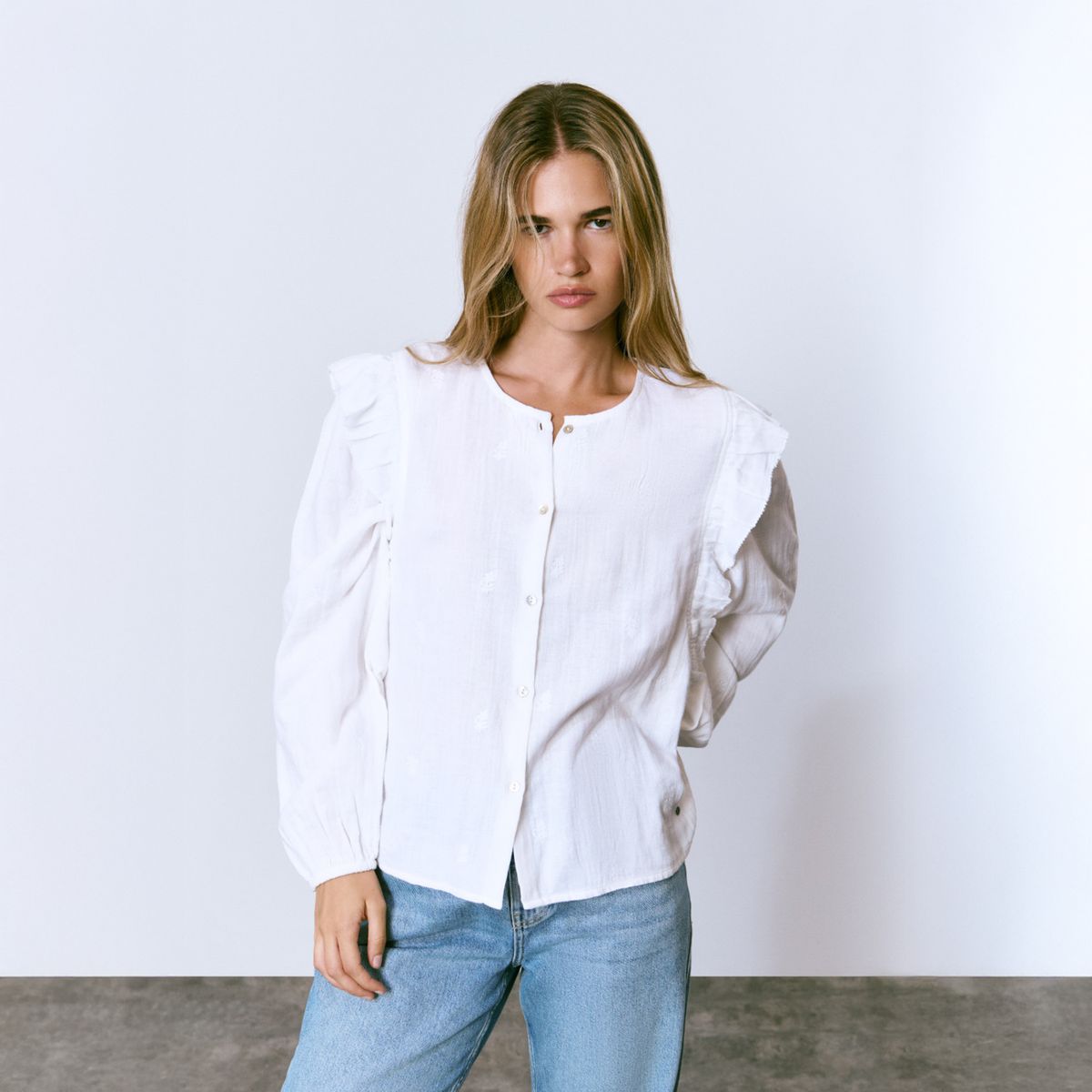 BROWNIE - Blusa Doble Tela Bordados Mujer Brownie