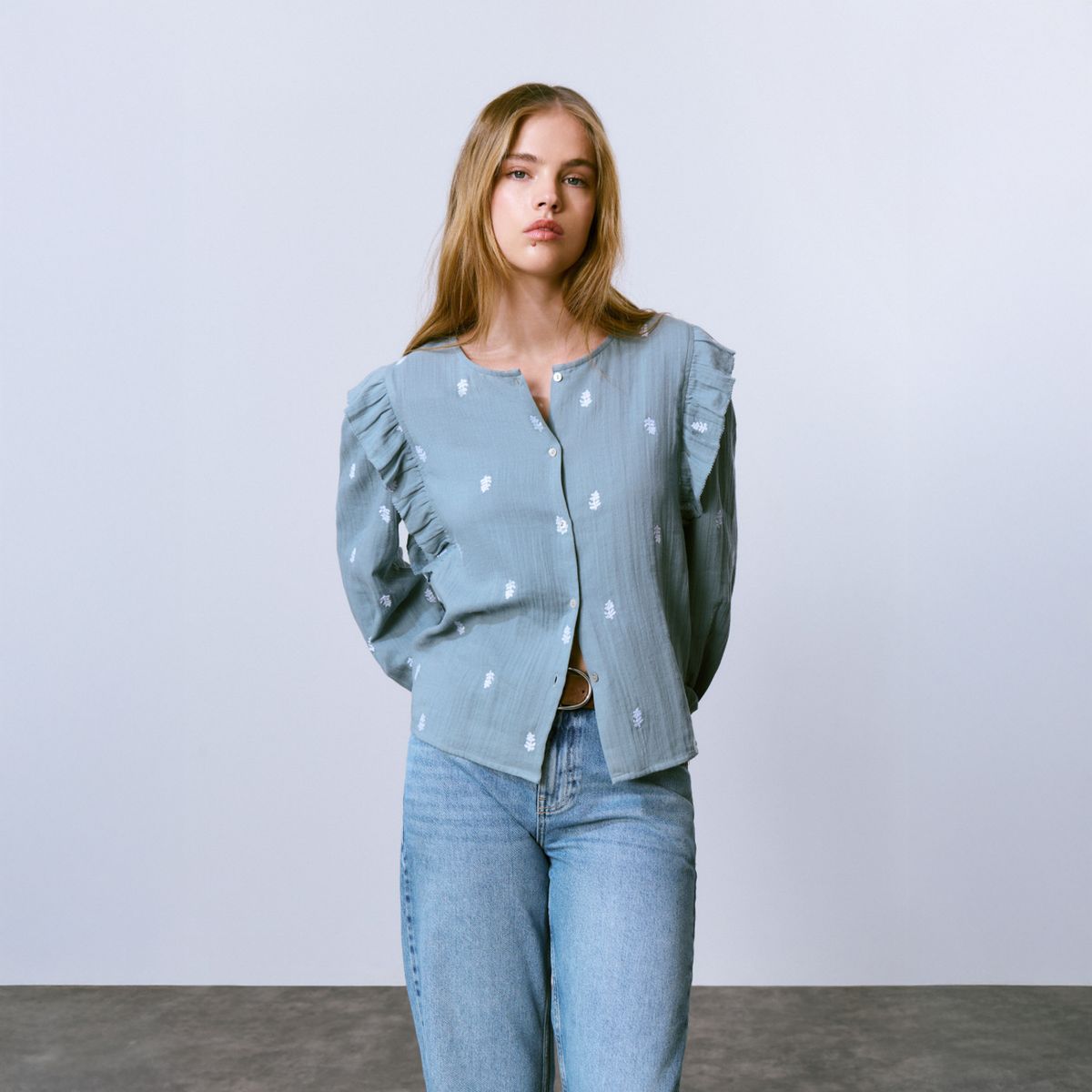 BROWNIE - Blusa Doble Tela Bordados Mujer Brownie