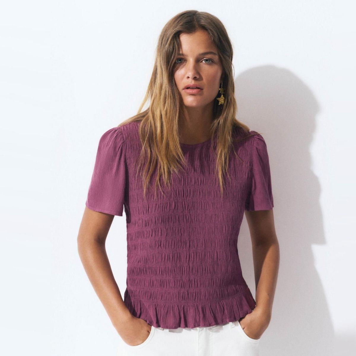 BROWNIE - Blusa Manga Corta Smock Mujer Brownie
