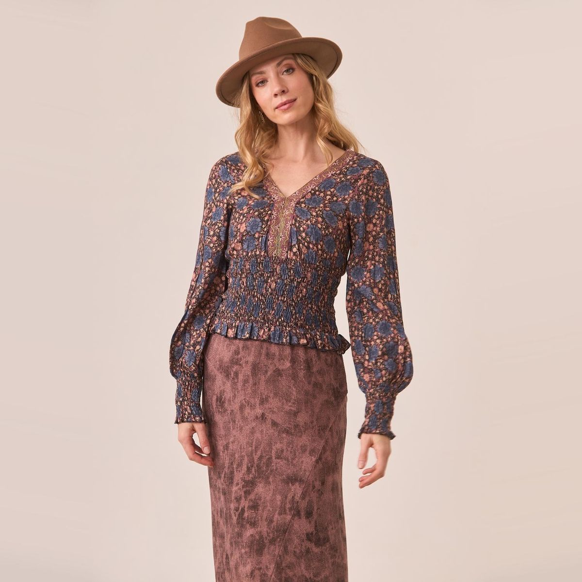 NKN - Blusa Estampada Bohemia Mangas Englobadas Mujer Nkn