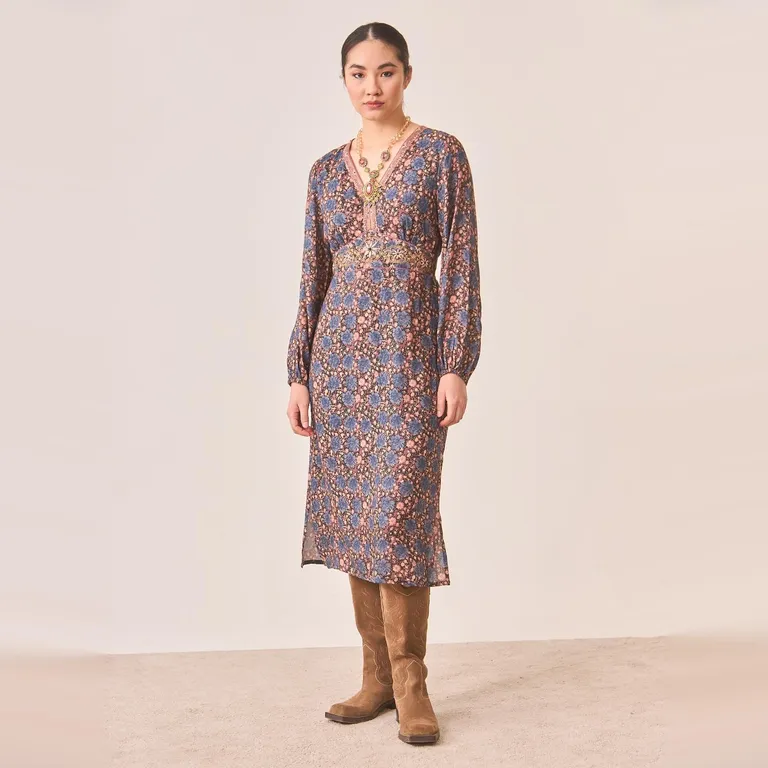 NKN Vestido Midi Estampado Bohemia Mujer