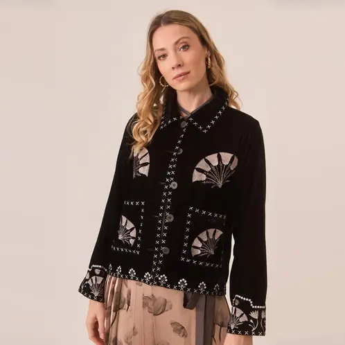 NKN - Chaqueta Con Detalles Bordados Estilo Bohemia Mujer