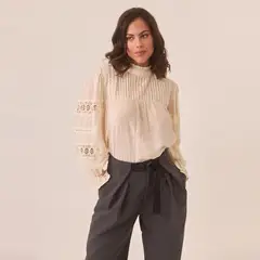 NKN - Blusa Lisa con Detalles Calados Mujer