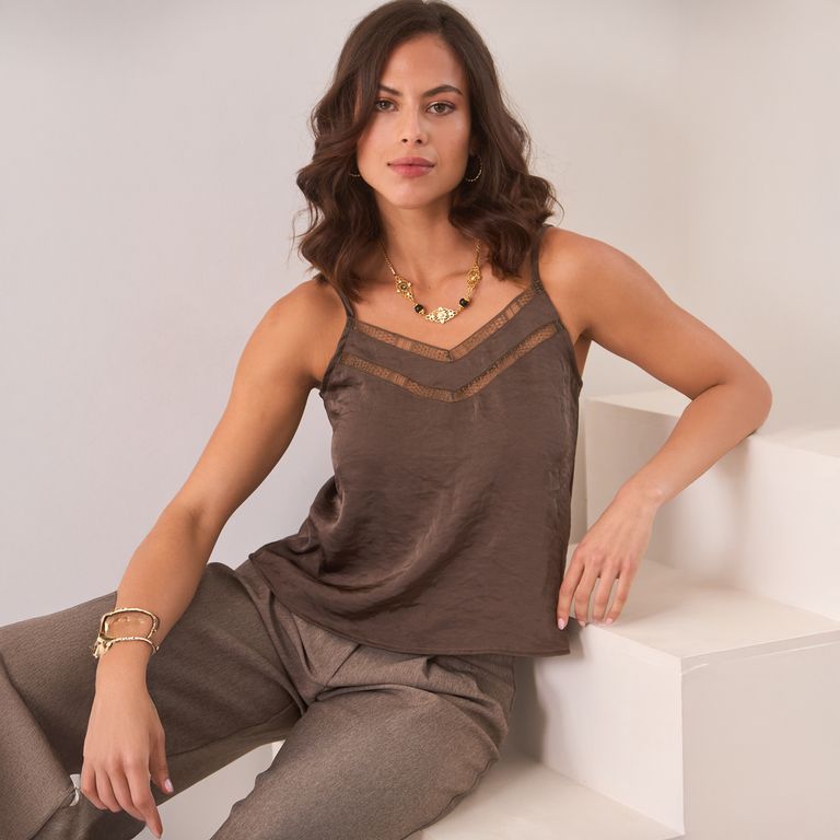 Blusa Tirantes con Detalle Bordado Mostacillas Mujer