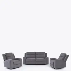 DANIELS - Sofá 3 Cuerpos + 2 Berger Reclinables Eléctrico Gris