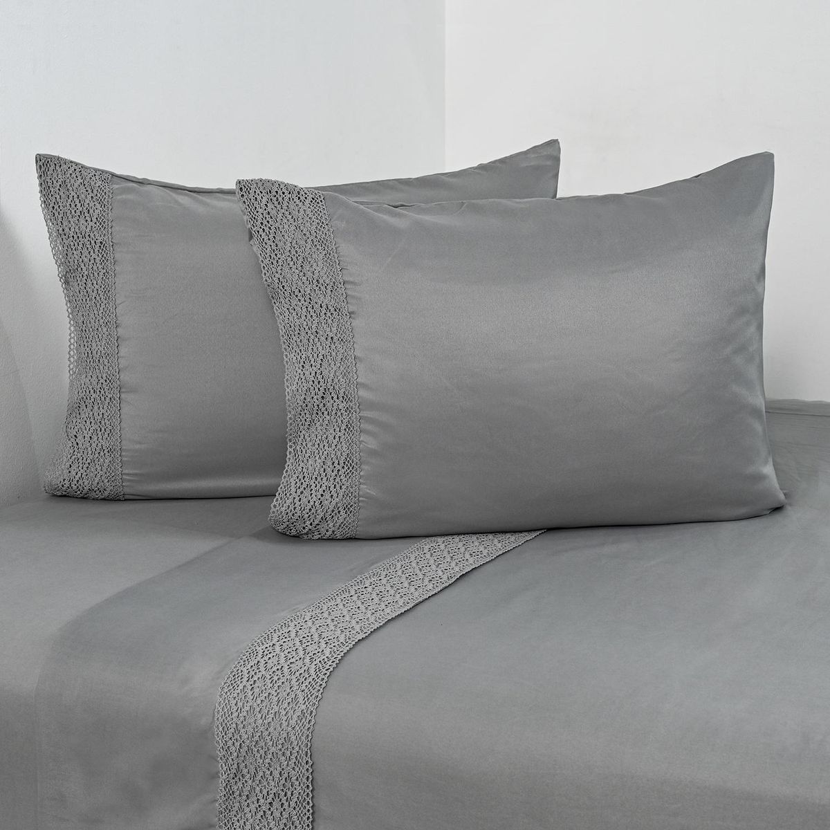 CANNON - Juego De Sábanas King Crochet Gris Cannon