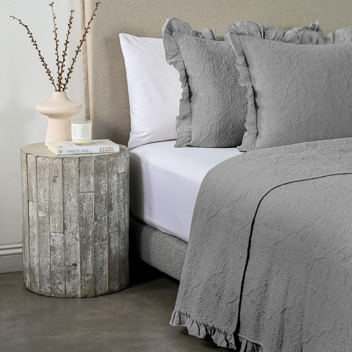 CANNON - Quilt King Liso Ruffle Gris Cannon