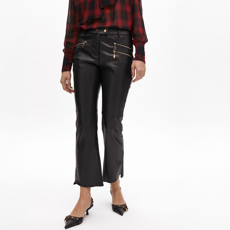 Pantalón Efecto Piel Cremalleras Mujer