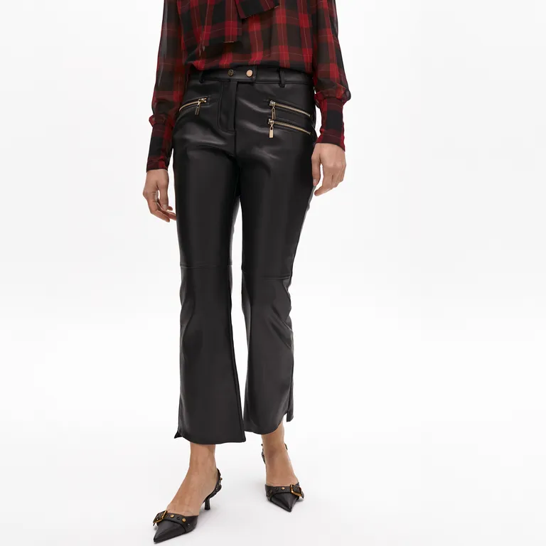 Pantalón Efecto Piel Cremalleras Mujer