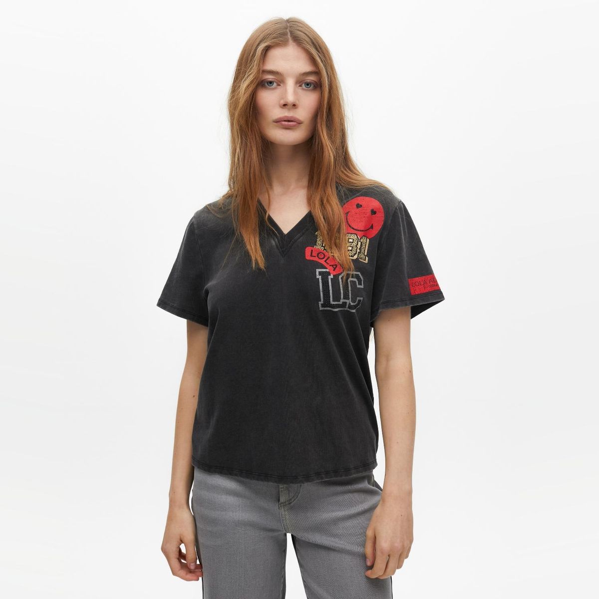 LOLA CASADEMUNT - Polera Detalles Parches 100% Algodón Mujer Lola Casademunt