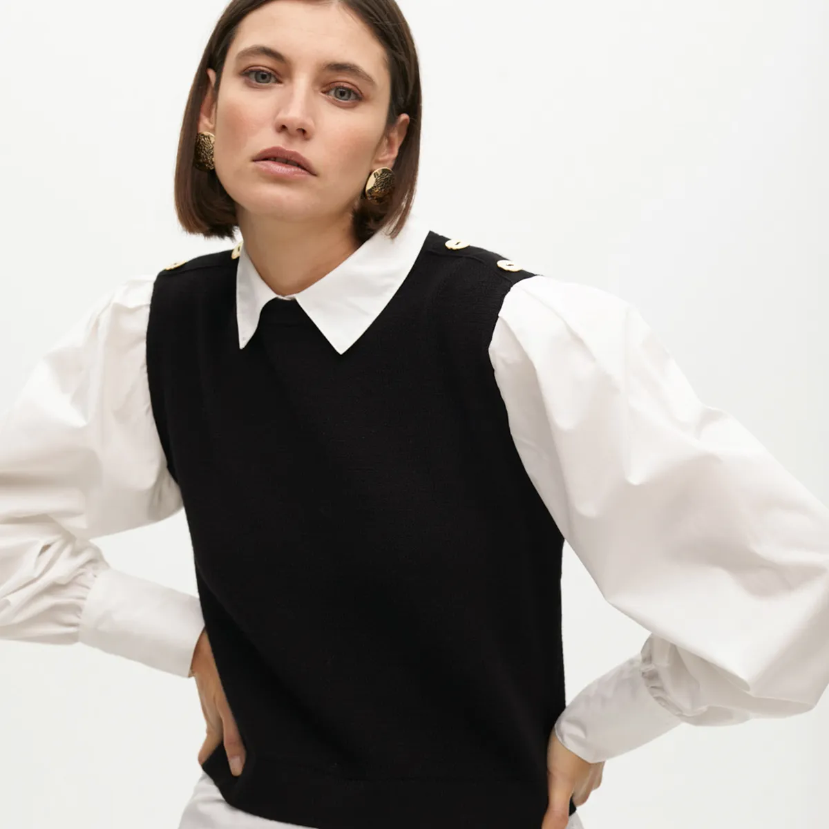 LOLA CASADEMUNT - Chaleco Vest Combinado Manga Blusa Mujer Lola Casademunt