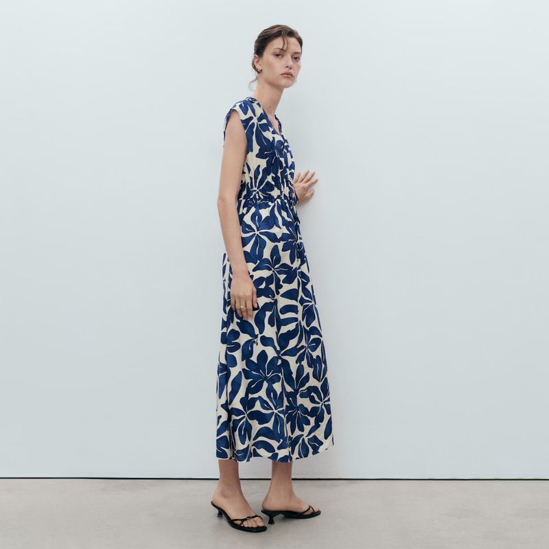 MANGO - Vestido Largo Estampado Mujer Mango