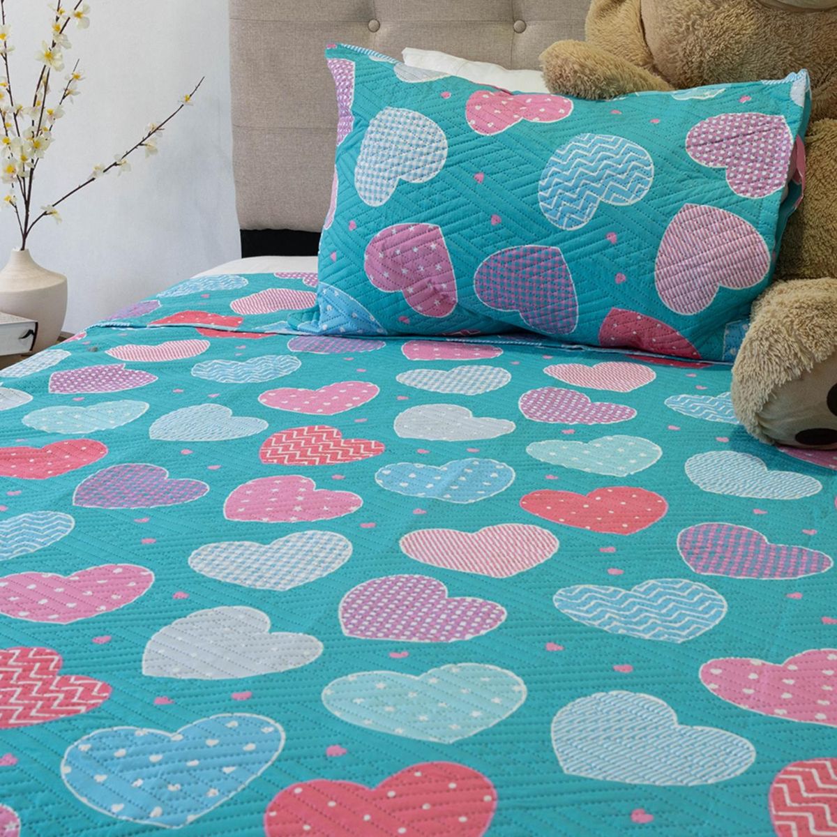 DORAL - Quilt Hotpress Infantil Corazones 1.5 Plazas Doral