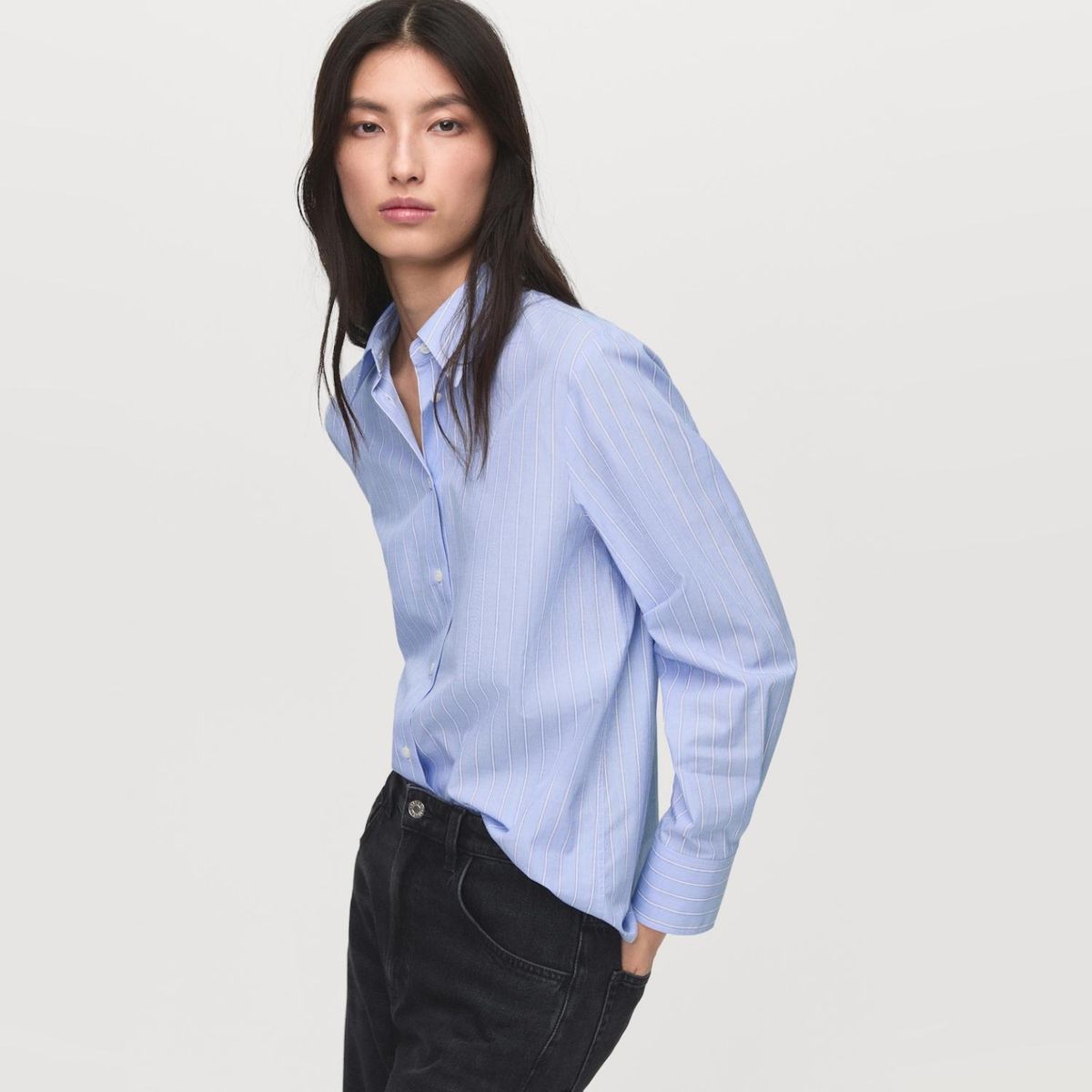 MANGO - Blusa Recta Mezcla Algodón Y Lyocell Mujer Mango