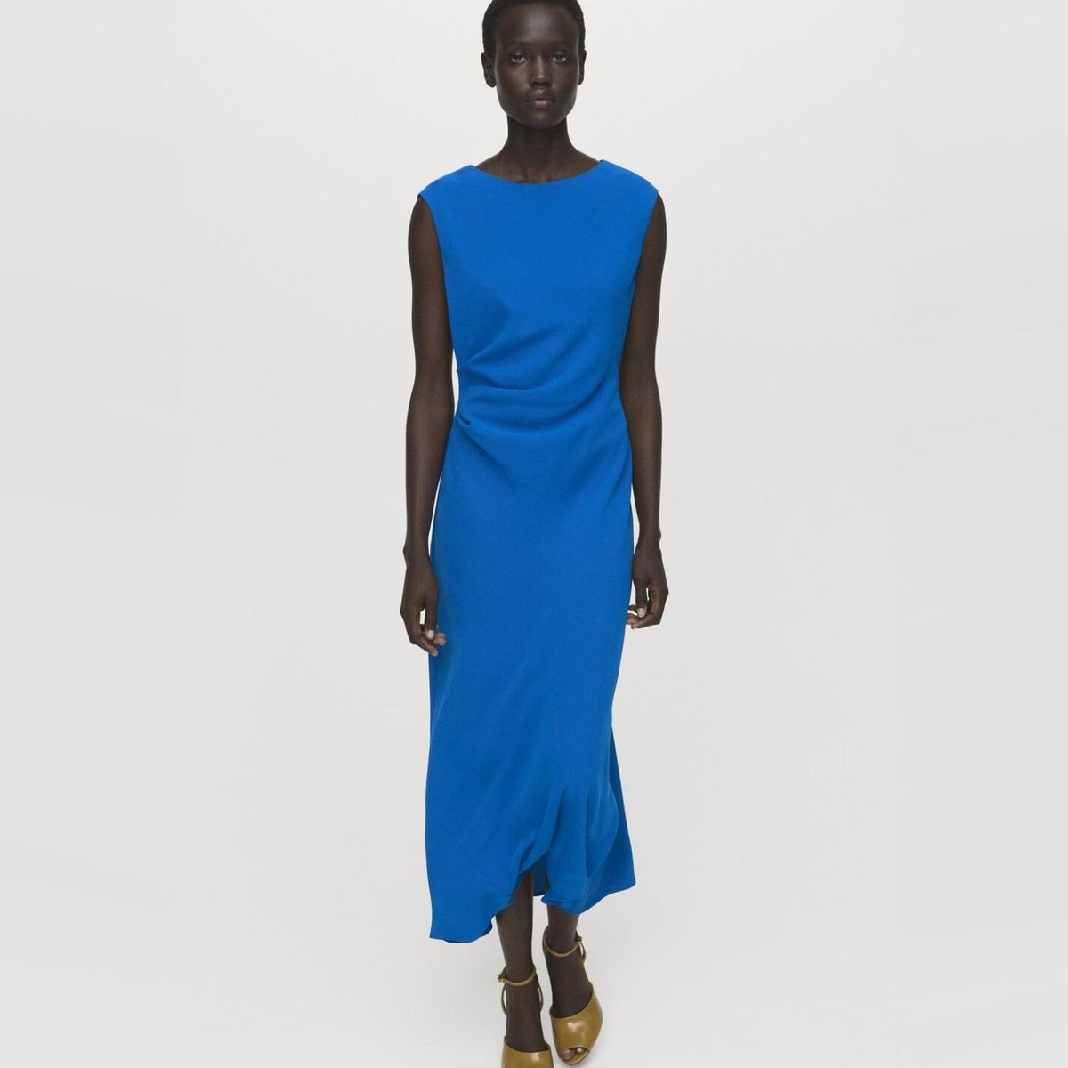 MANGO - Vestido Midi Fruncido Mango Mujer