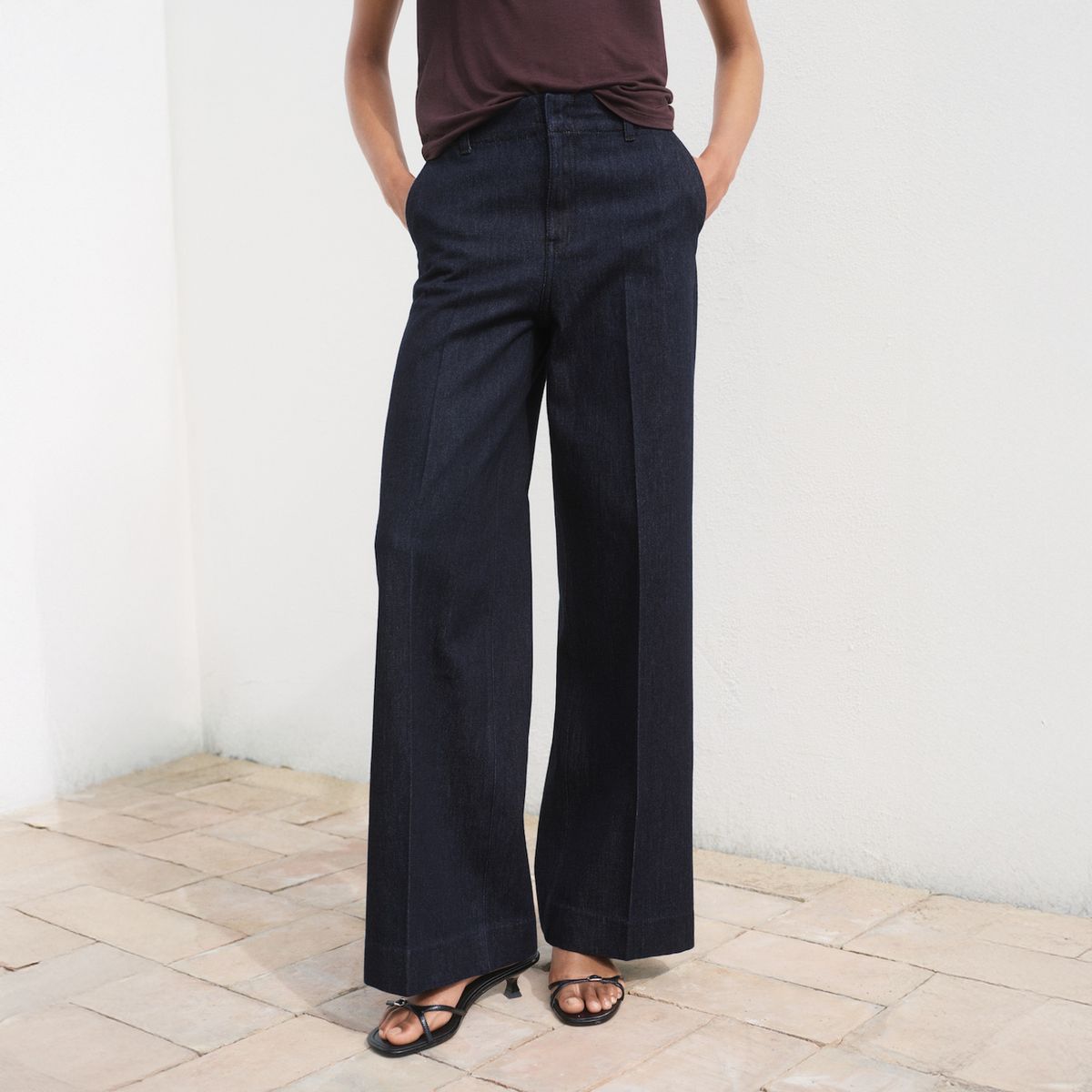 MANGO - Pantalón Denim Wideleg Tiro Alto Mujer Mango