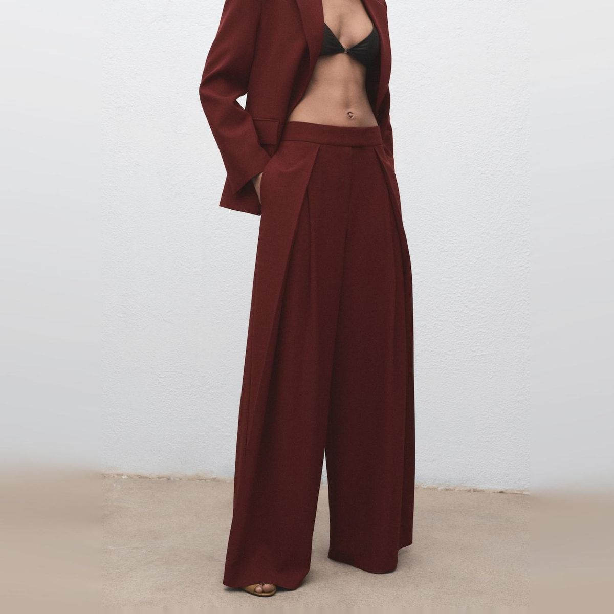 MANGO - Pantalón Traje Wide Leg Pinzas Mujer Mango