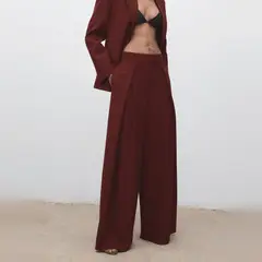 MANGO - Pantalón Traje Wide Leg Pinzas Mujer