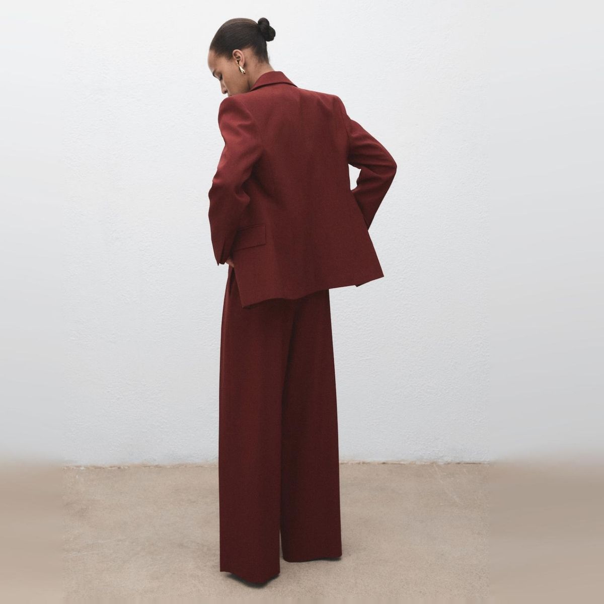 MANGO - Pantalón Traje Wide Leg Pinzas Mujer Mango