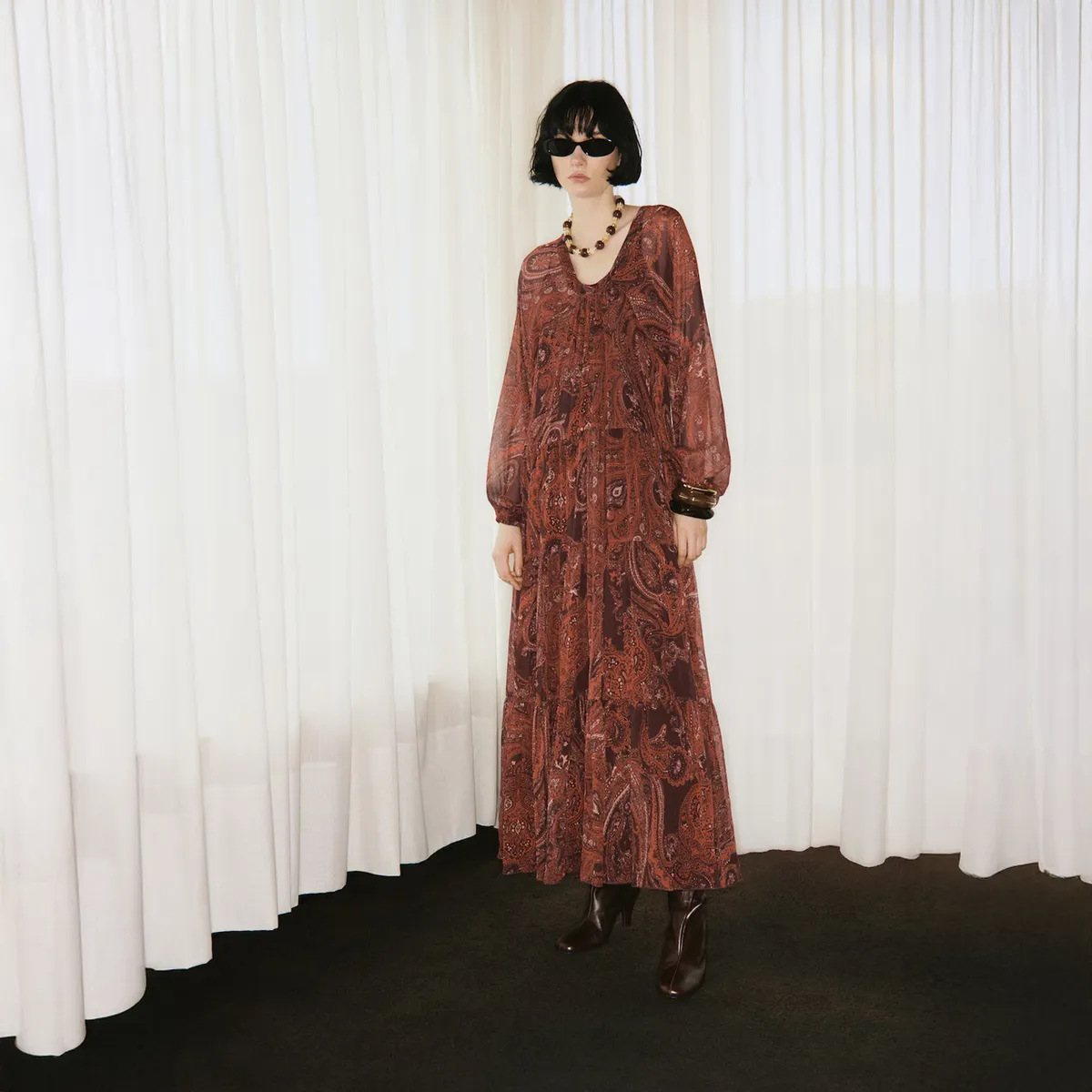 MANGO - Vestido Oversize Estampado Paisley Mujer Mango