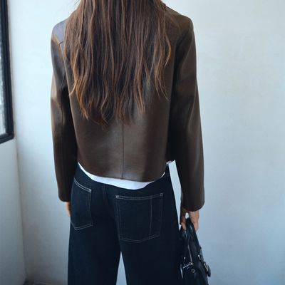 Imagen 2 del producto Chaqueta Efecto Piel Bolsillos Mujer