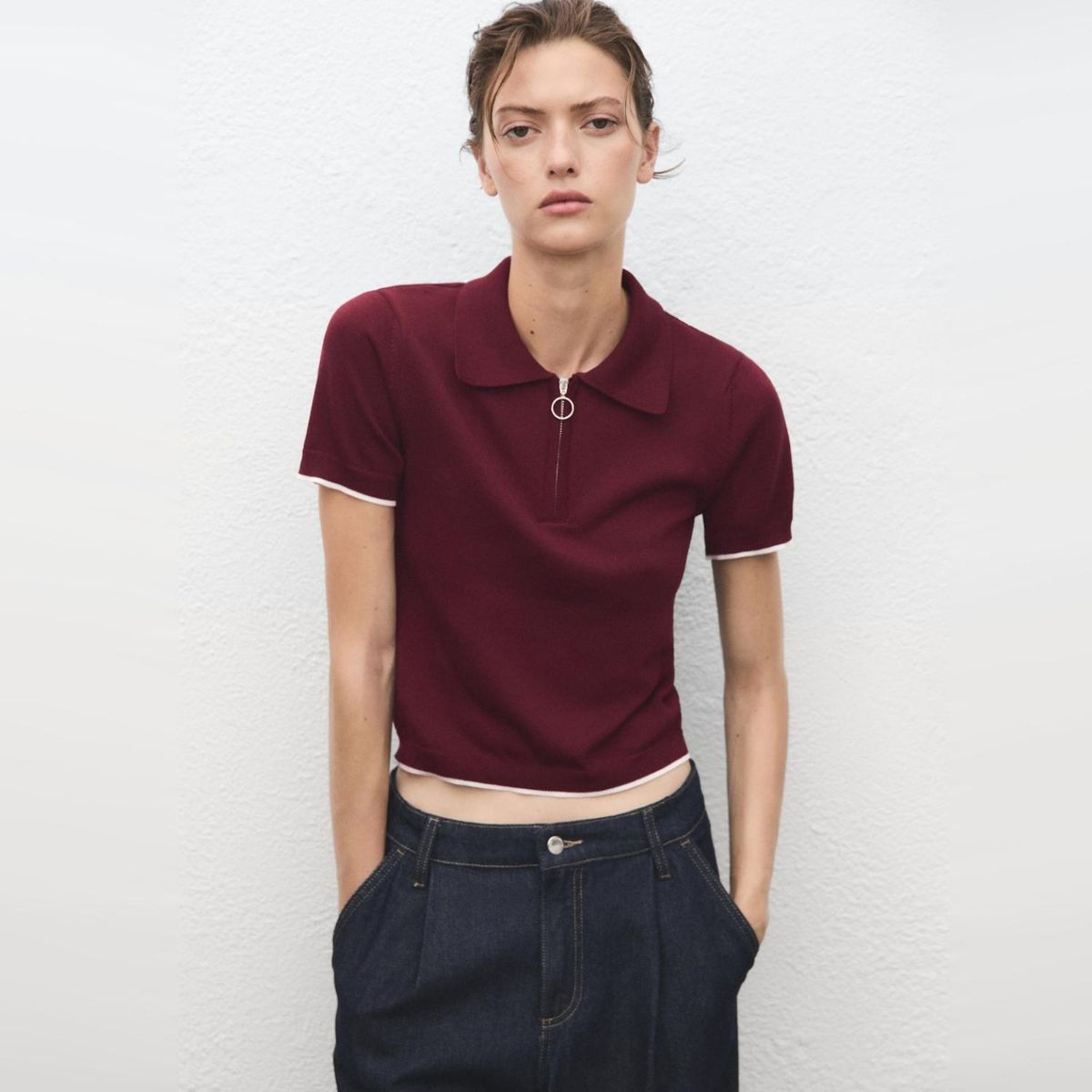 MANGO - Sweater Cuello Polo Cremallera Mujer Mango