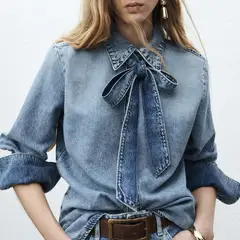 MANGO - Camisa Vaquera Lazo Mujer