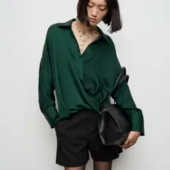 MANGO - Blusa Satinada Cruzada Mujer