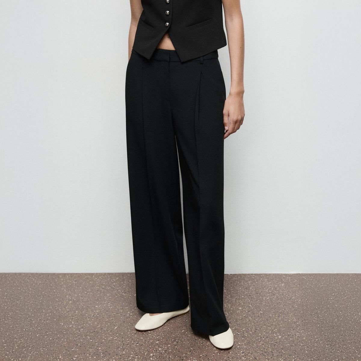 MANGO - Pantalón Wide Leg Pinzas Mujer Mango