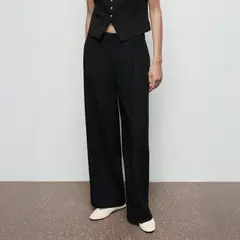 MANGO - Pantalón Wide Leg Pinzas Mujer