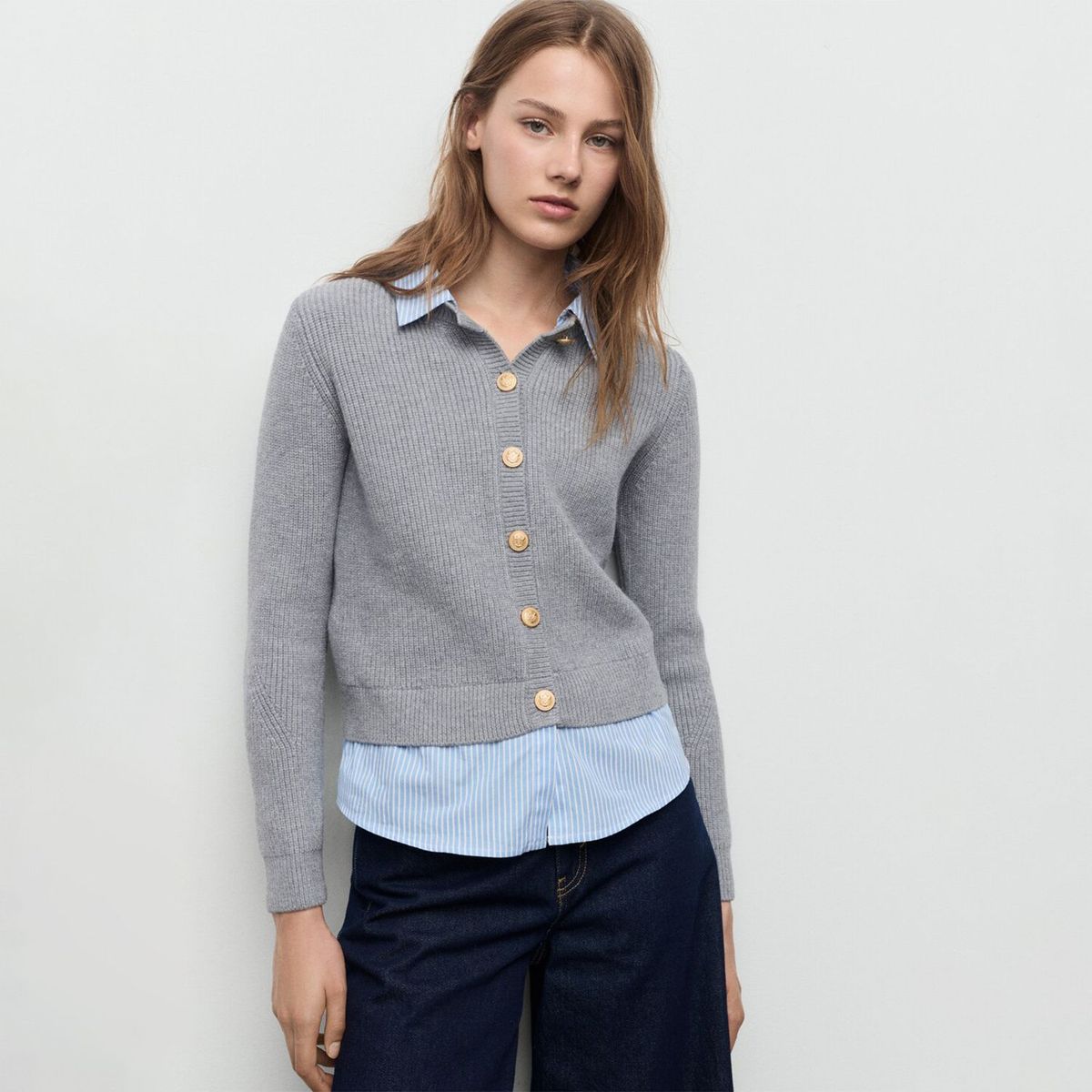 MANGO - Chaleco Punto Combinado Mujer Mango