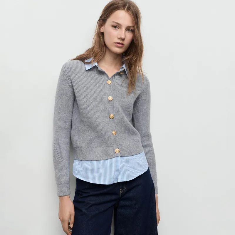 MANGO - Cárdigan Punto Combinado Mujer Mango