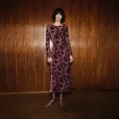 MANGO - Vestido Jacquard Floral Manga Acampanada Mujer