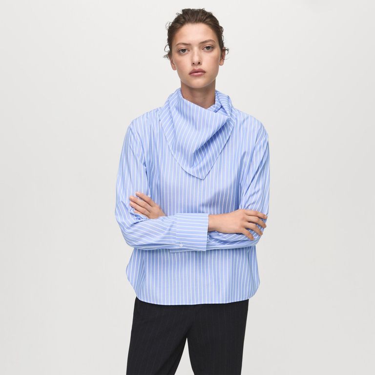 MANGO Blusa Rayas Pañuelo Mujer