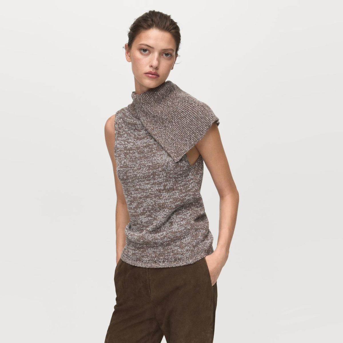 MANGO - Chaleco Jaspeado Cuello Envolvente Mujer Mango