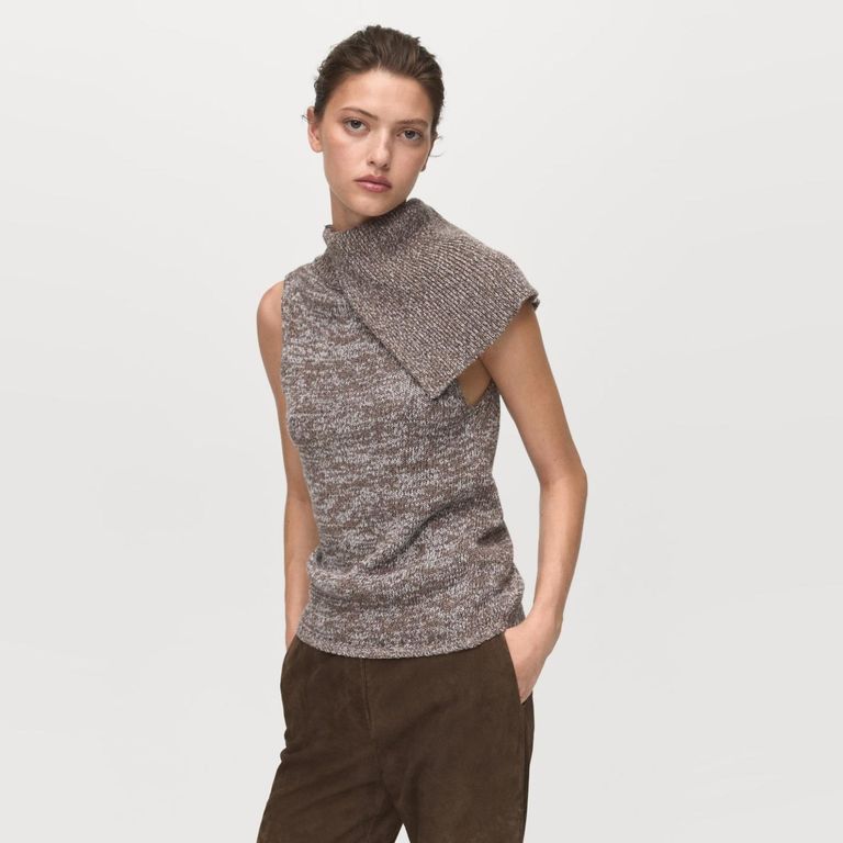 MANGO Chaleco Jaspeado Cuello Envolvente Mujer
