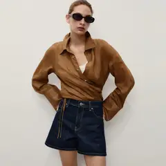 MANGO - Shorts Denim Rectos Tiro Alto Mujer