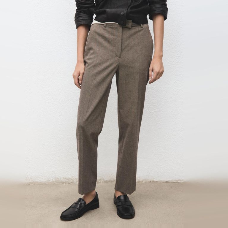 MANGO Pantalón Entallado Crop Raya Diplomática Mujer