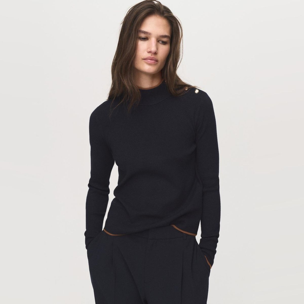 MANGO - Sweater Cuello Perkins Botones Mujer Mango