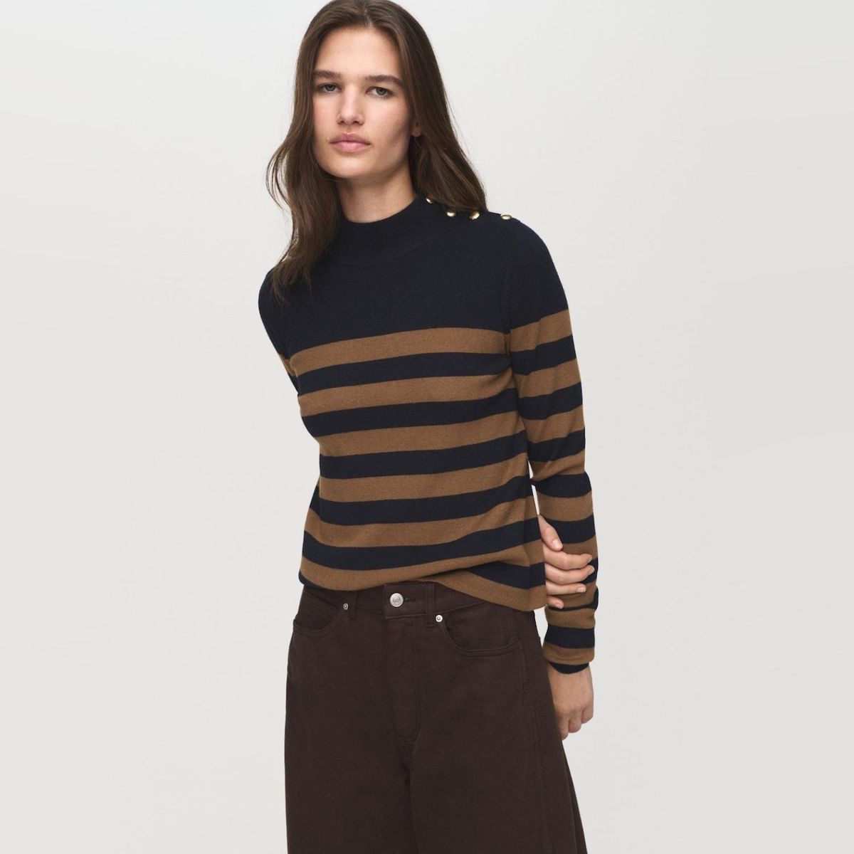 MANGO - Sweater Cuello Perkins Botones Mujer Mango