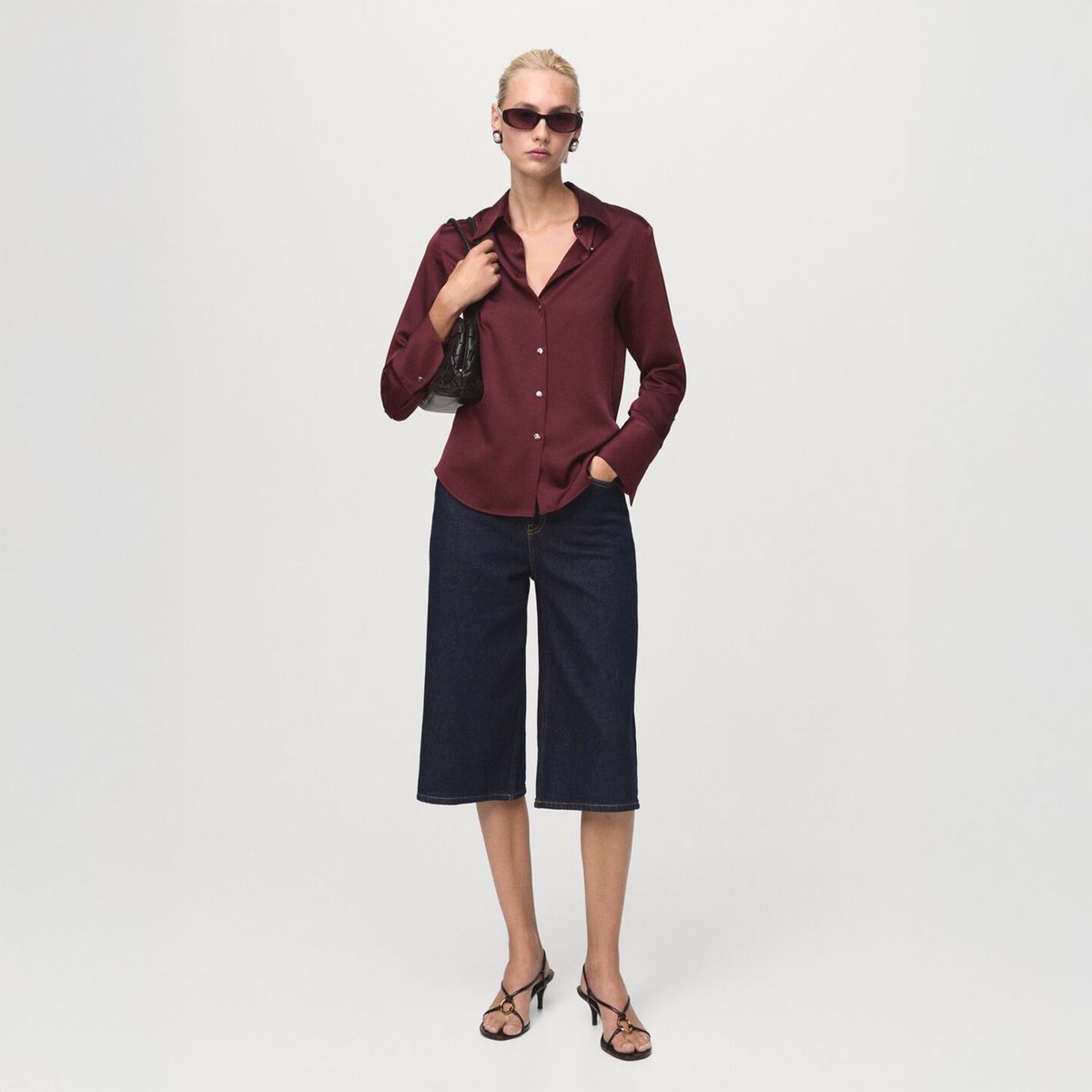 MANGO - Blusa Fluida Satinada Mujer Mango