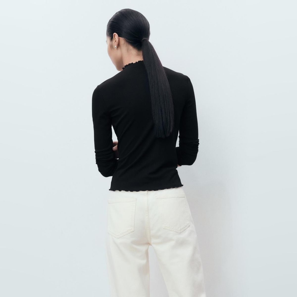 MANGO - Polera Canalé Terminaciones Festoneadas Mujer Mango