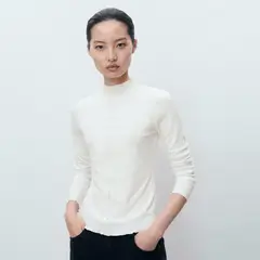 MANGO - Polera Canalé Terminaciones Festoneadas Mujer