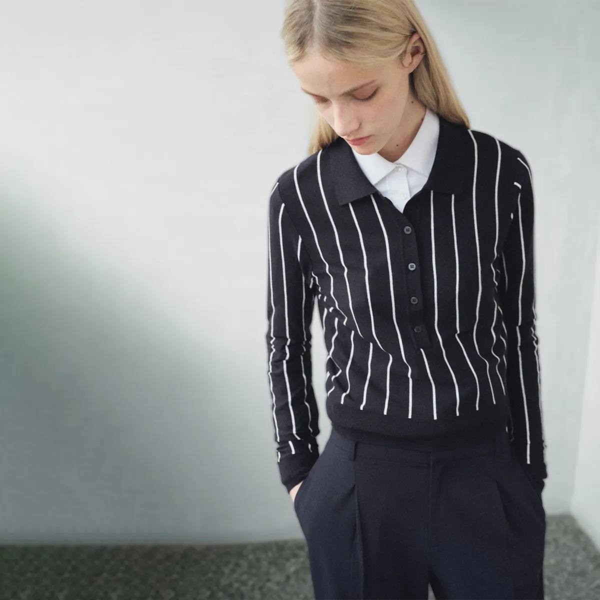 MANGO - Sweater Rayas Cuello Polo Mujer Mango