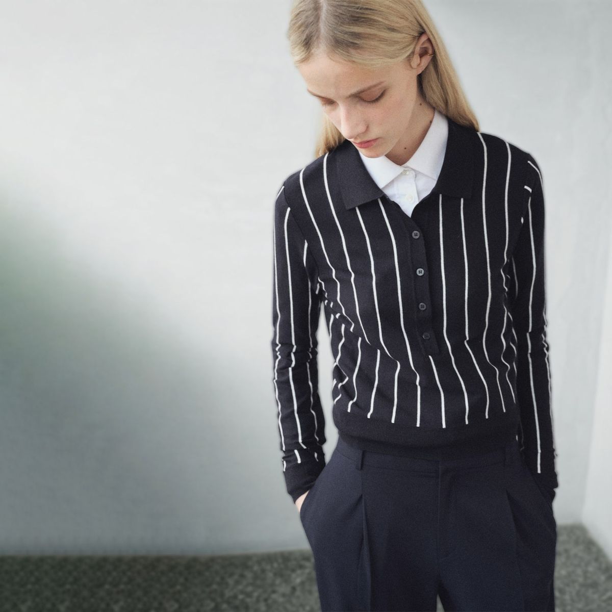 MANGO - Sweater Rayas Cuello Polo Mujer Mango