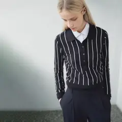 MANGO - Sweater Rayas Cuello Polo Mujer