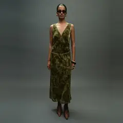 MANGO - Vestido Jacquard Cuello Pico Mujer